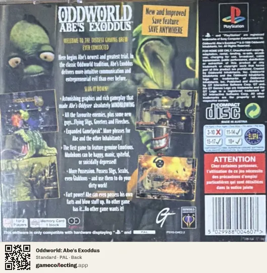 Oddworld: Abe's Exoddus PlayStation, PAL box back