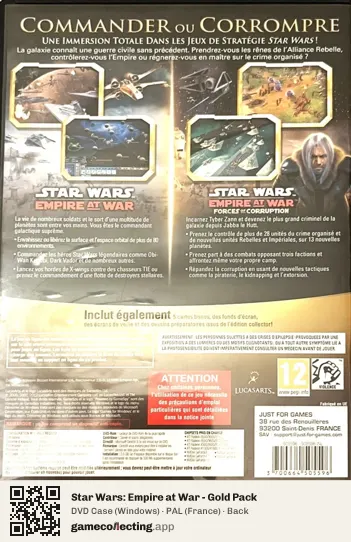 Star Wars: Empire at War - Gold Pack Computer, France box back