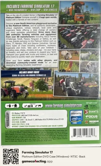 Farming Simulator 17 Computer, NTSC box back