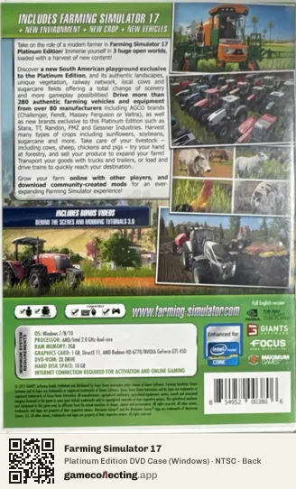 Farming Simulator 17 Computer, NTSC box back