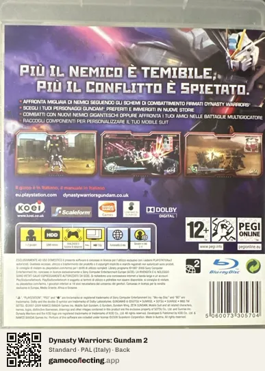 Dynasty Warriors: Gundam 2 PlayStation 3, Italy box back