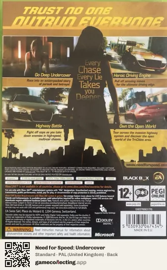 Need for Speed: Undercover Xbox 360, United Kingdom box back
