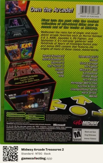Midway Arcade Treasures 2 Xbox, NTSC box back