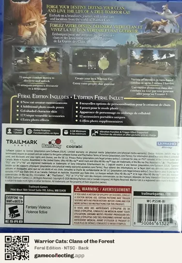 Warrior Cats: Clans of the Forest PlayStation 5, NTSC box back