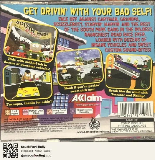 South Park Rally PlayStation, NTSC box back