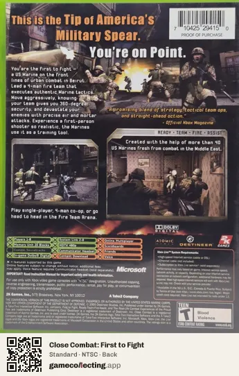 Close Combat: First to Fight Xbox, NTSC box back