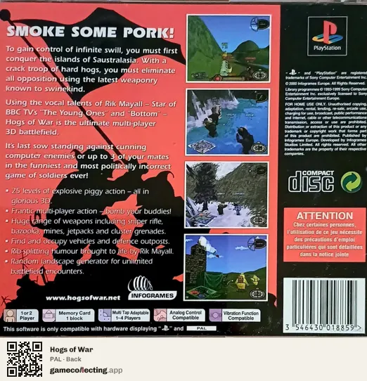Hogs of War PlayStation, PAL box back