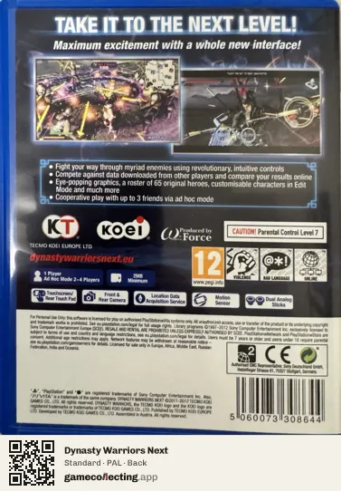 Dynasty Warriors Next PlayStation Vita, PAL box back