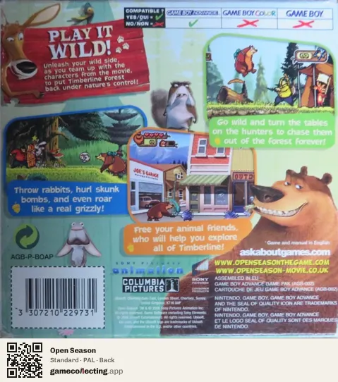 Open Season Game Boy Advance, PAL box back