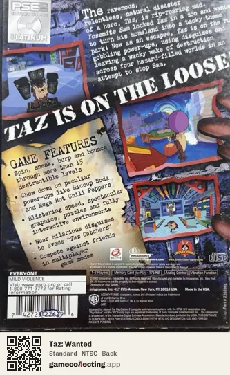 Taz: Wanted PlayStation 2, NTSC box back