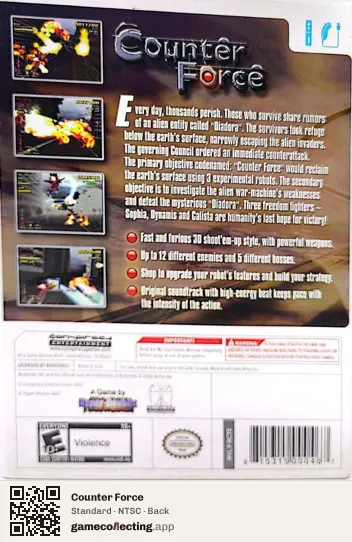 Counter Force Nintendo Wii, NTSC box back