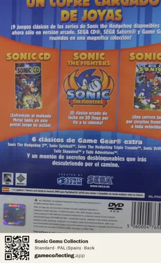 Sonic Gems Collection PlayStation 2, Spain box back