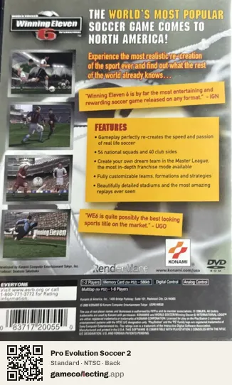 Pro Evolution Soccer 2 PlayStation 2, NTSC box back