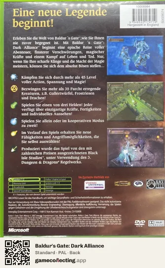 Baldur's Gate: Dark Alliance Xbox, PAL box back