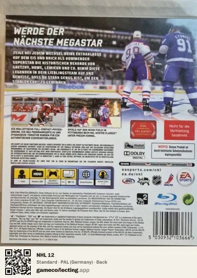 NHL 12 PlayStation 3, Germany box back