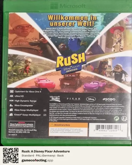 Rush: A Disney Pixar Adventure Xbox One, Germany box back