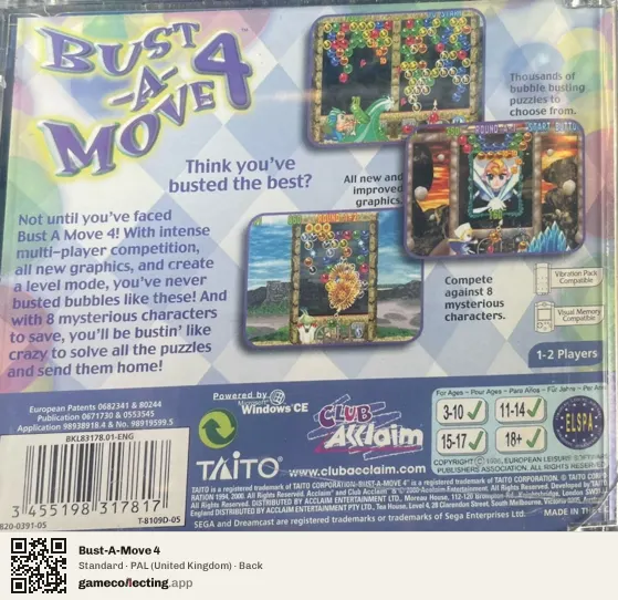 Bust-A-Move 4 Sega Dreamcast, United Kingdom box back