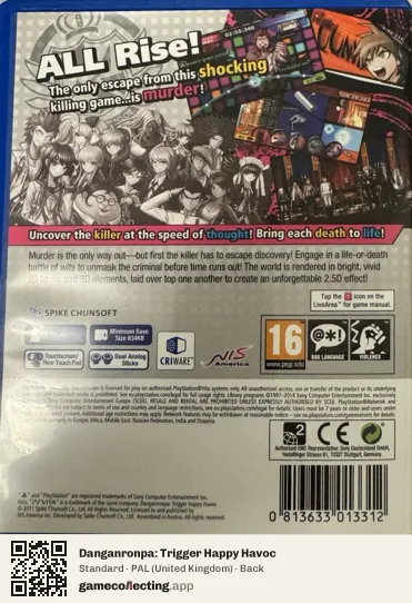 Danganronpa: Trigger Happy Havoc PlayStation Vita, United Kingdom box back