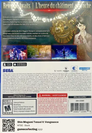 Shin Megami Tensei V: Vengeance PlayStation 5, NTSC box back