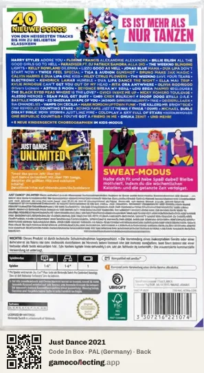 Just Dance 2021 Nintendo Switch, Germany box back