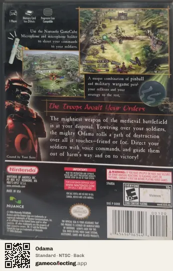 Odama Nintendo GameCube, NTSC box back