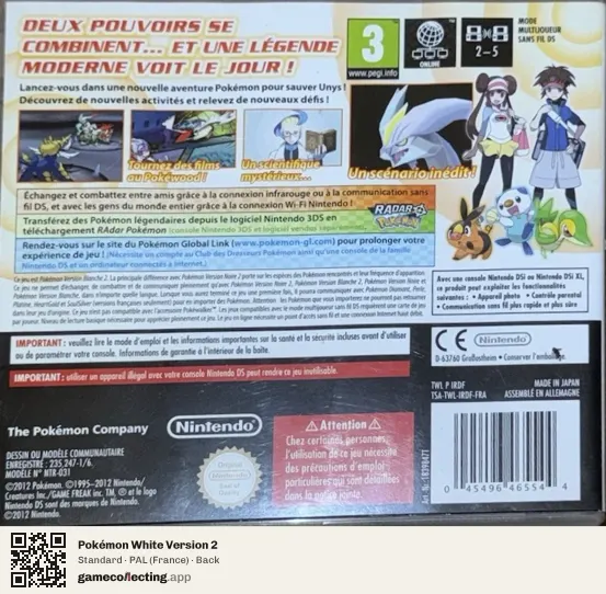 Pokémon White Version 2 Nintendo DS, France box back