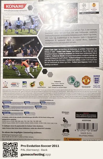 Pro Evolution Soccer 2011 Computer, Germany box back