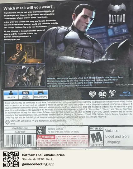Batman: The Telltale Series PlayStation 3, NTSC box back