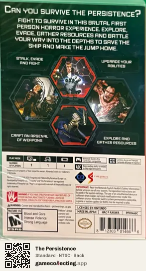 The Persistence Nintendo Switch, NTSC box back
