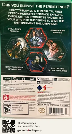 The Persistence Nintendo Switch, NTSC box back