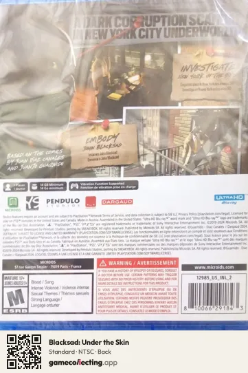 Blacksad: Under the Skin PlayStation 5, NTSC box back