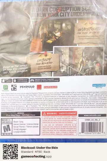 Blacksad: Under the Skin PlayStation 5, NTSC box back