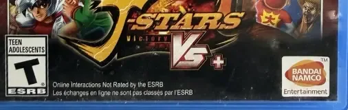 J-Stars Victory Vs+, the ESRB box on its front