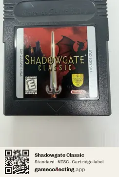 Shadowgate Classic Game Boy Color, NTSC cartridge label