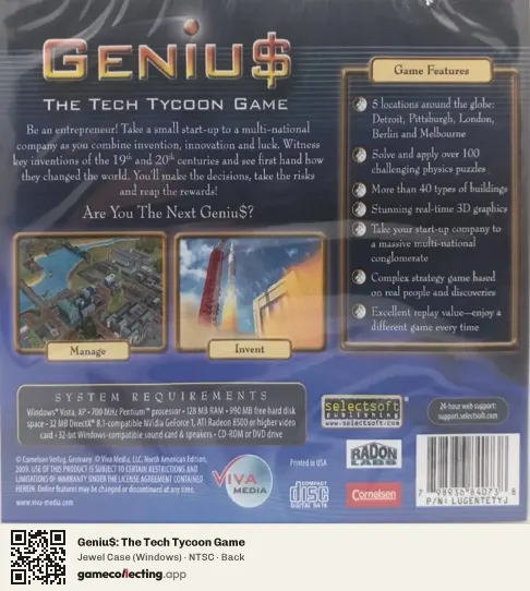 Geniu$: The Tech Tycoon Game Computer, NTSC box back