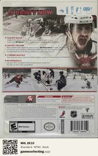 NHL 2K10 Nintendo Wii, NTSC box back