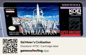 Sid Meier's Civilization Super Nintendo Entertainment System, NTSC cartridge label