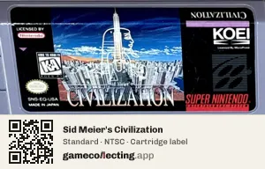 Sid Meier's Civilization Super Nintendo Entertainment System, NTSC cartridge label