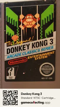 Donkey Kong 3 Nintendo Entertainment System, NTSC cartridge label