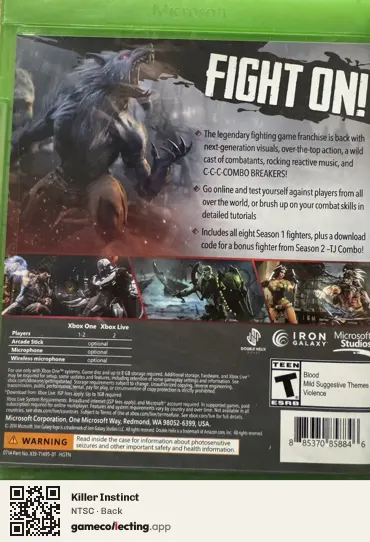 Killer Instinct Xbox One, NTSC box back