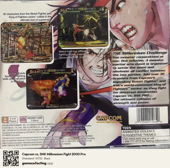 Capcom vs. SNK Millennium Fight 2000 Pro PlayStation, NTSC box back