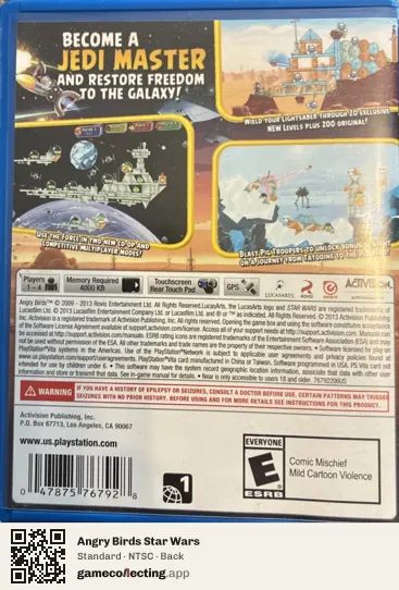 Angry Birds Star Wars PlayStation Vita, NTSC box back