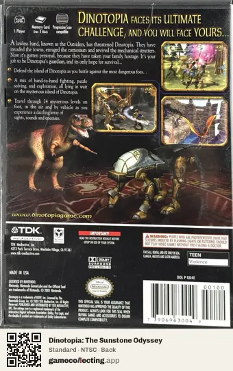Dinotopia: The Sunstone Odyssey Nintendo GameCube, NTSC box back