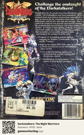 Darkstalkers: The Night Warriors PlayStation, NTSC box back