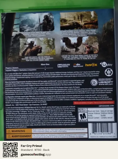 Far Cry Primal Xbox One, NTSC box back