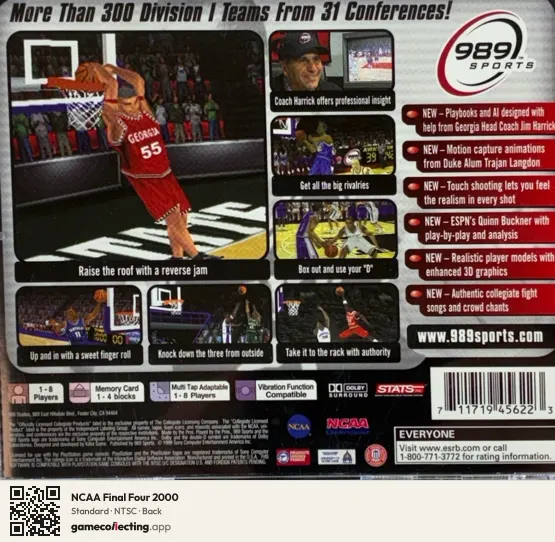 NCAA Final Four 2000 PlayStation, NTSC box back