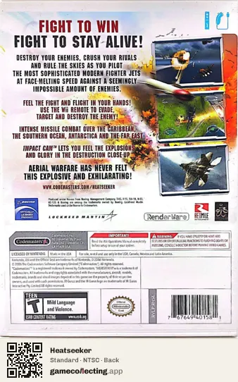 Heatseeker Nintendo Wii, NTSC box back