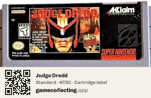 Judge Dredd Super Nintendo Entertainment System, NTSC cartridge label