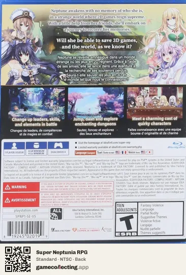Super Neptunia RPG PlayStation 4, NTSC box back