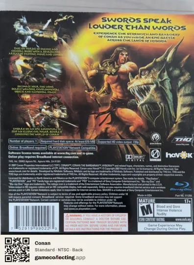 Conan PlayStation 3, NTSC box back